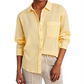 Camisa feminina de botões em voile de algodão pima 7 for All Mankind, amarela, tamanho G