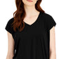 Camiseta feminina Eileen Fisher, gola redonda, malha elástica, preta, tamanho XX-S