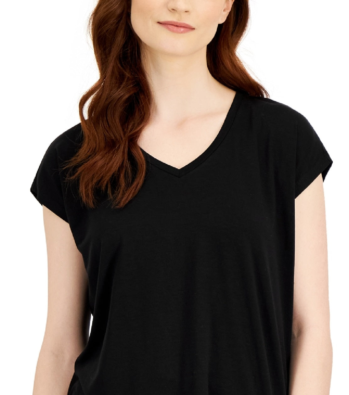 Camiseta feminina Eileen Fisher, gola redonda, malha elástica, preta, tamanho XX-S