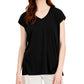 Camiseta feminina Eileen Fisher, gola redonda, malha elástica, preta, tamanho XX-S