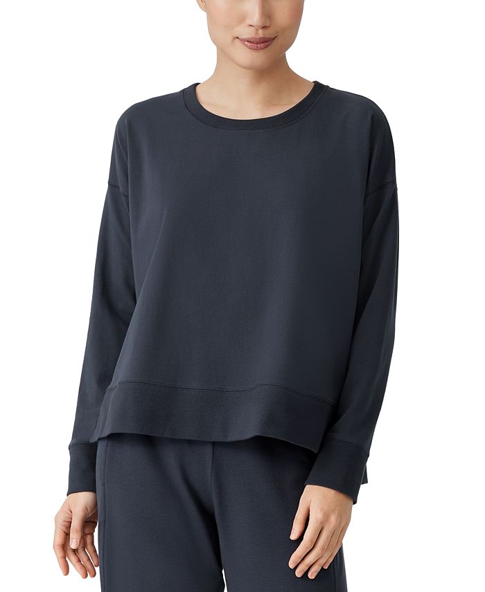 Eileen Fisher Feminino Gola Redonda Cano Alto Azul Tamanho XS