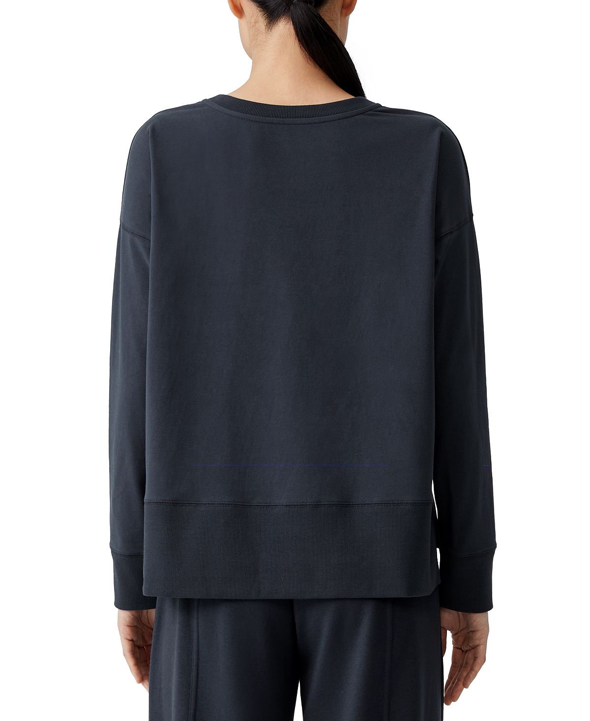 Eileen Fisher Feminino Gola Redonda Cano Alto Azul Tamanho XS