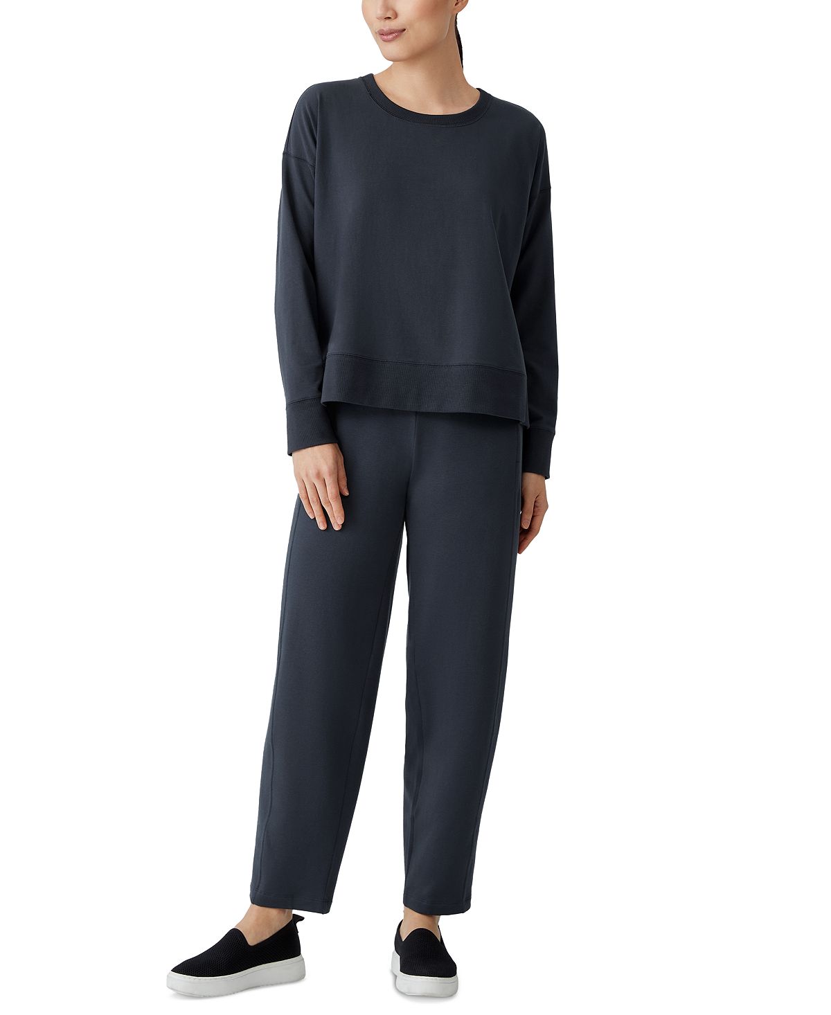 Eileen Fisher Feminino Gola Redonda Cano Alto Azul Tamanho XS