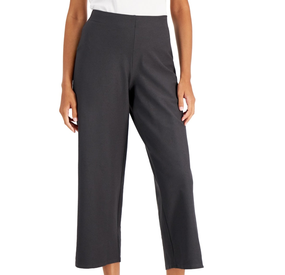 Calça cropped feminina Eileen Fisher, perna reta, preta, tamanho X-G