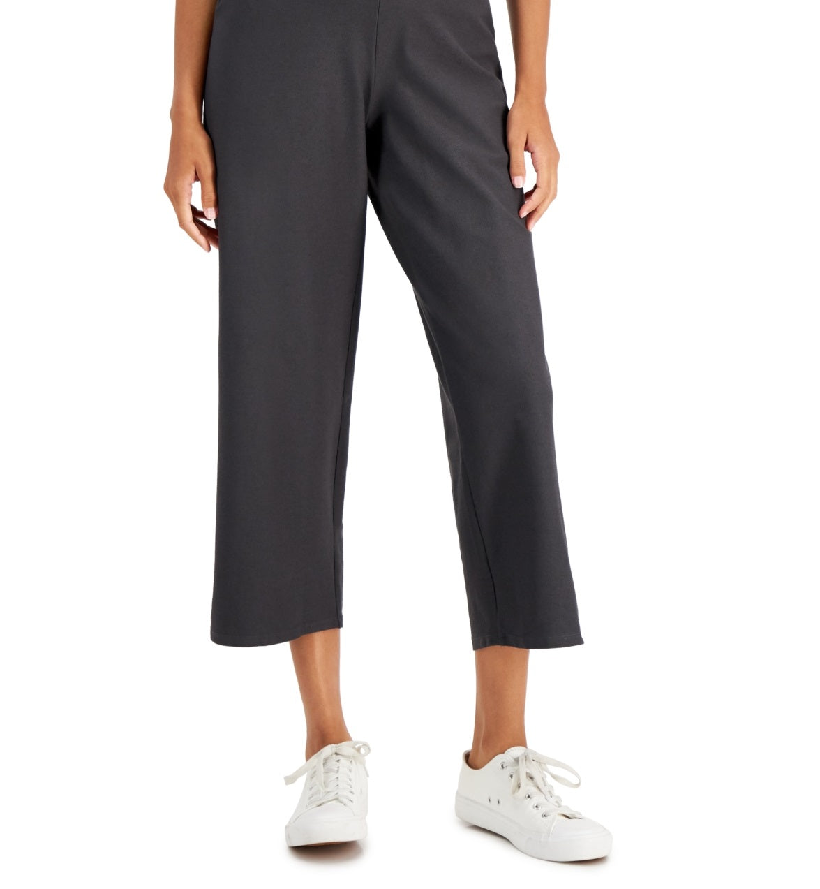 Calça cropped feminina Eileen Fisher, perna reta, preta, tamanho X-G