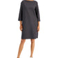 Vestido feminino Eileen Fisher com decote em V e mangas curtas, marrom, tamanho P