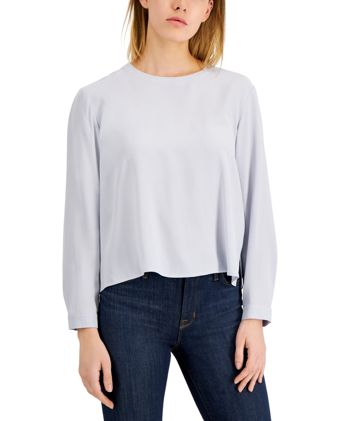 Blusa de seda feminina Eileen Fisher, azul, tamanho grande