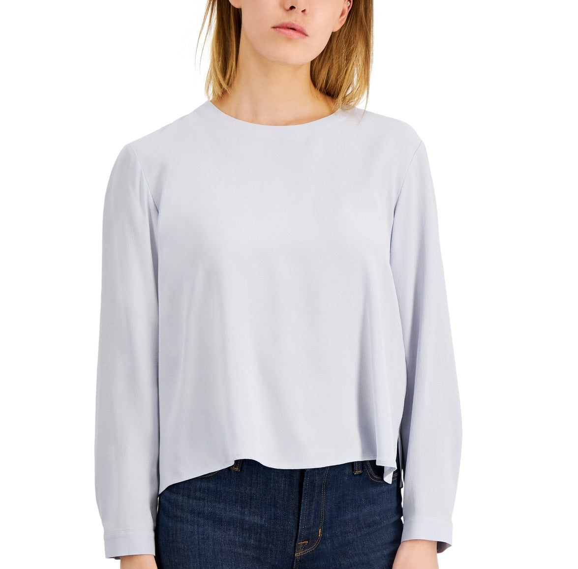 Blusa de seda feminina Eileen Fisher, azul, tamanho grande
