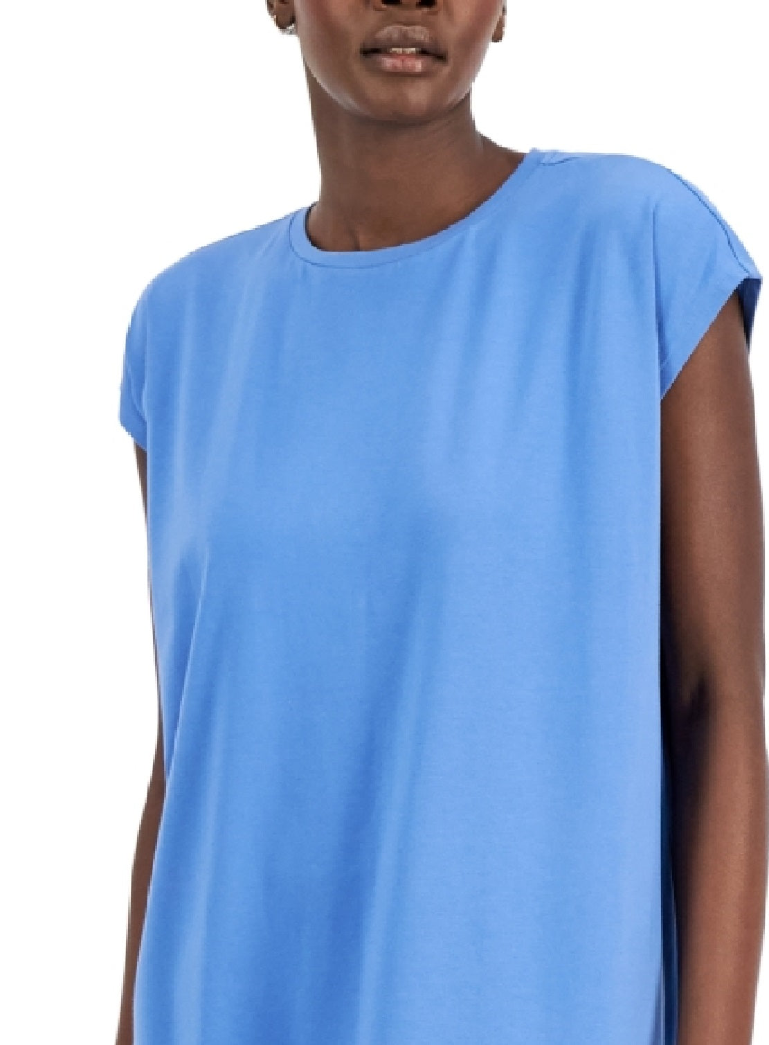 Vestido Eileen Fisher Feminino Manga Curta Relaxada Azul Tamanho P