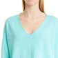 Suéter feminino Eileen Fisher com decote em V em linho orgânico e algodão, azul, tamanho médio