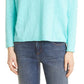 Suéter feminino Eileen Fisher com decote em V em linho orgânico e algodão, azul, tamanho médio