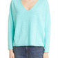 Suéter feminino Eileen Fisher com decote em V em linho orgânico e algodão, azul, tamanho médio