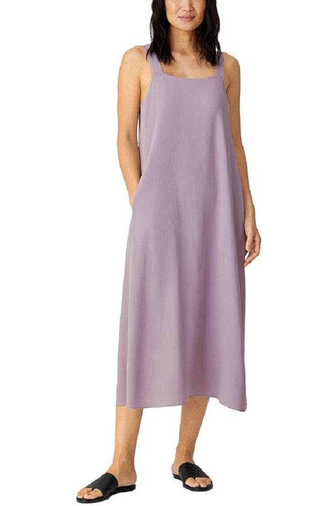 Vestido midi de seda com decote quadrado Eileen Fisher feminino, roxo, tamanho grande