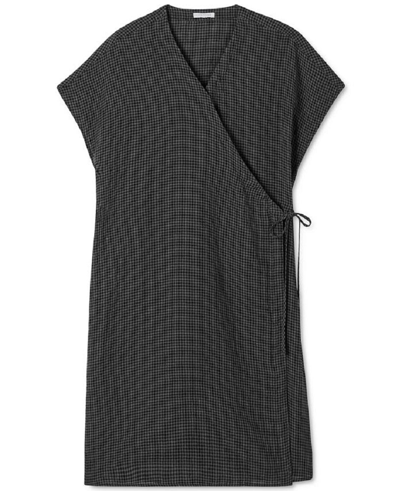 Vestido envelope feminino Eileen Fisher de linho orgânico, preto, tamanho médio