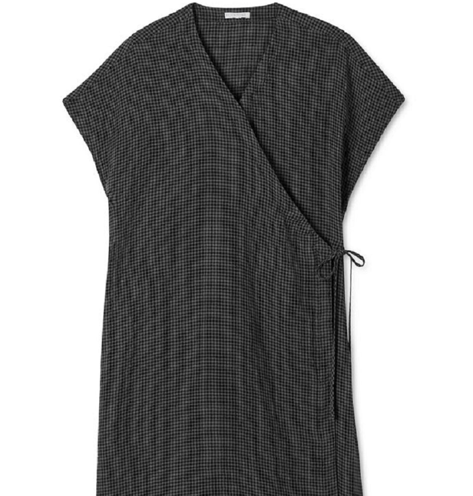 Vestido envelope feminino Eileen Fisher de linho orgânico, preto, tamanho médio