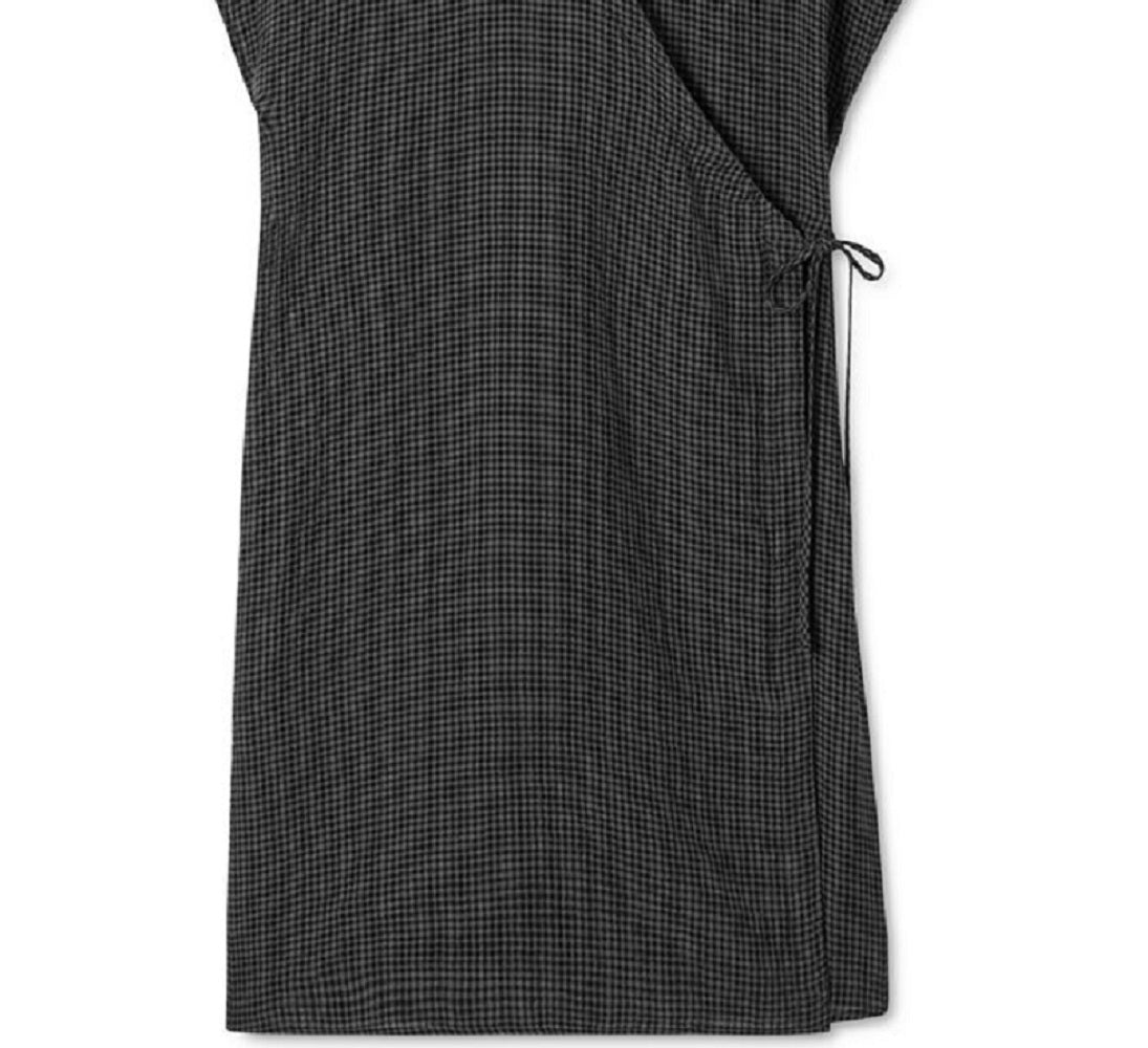 Vestido envelope feminino Eileen Fisher de linho orgânico, preto, tamanho médio
