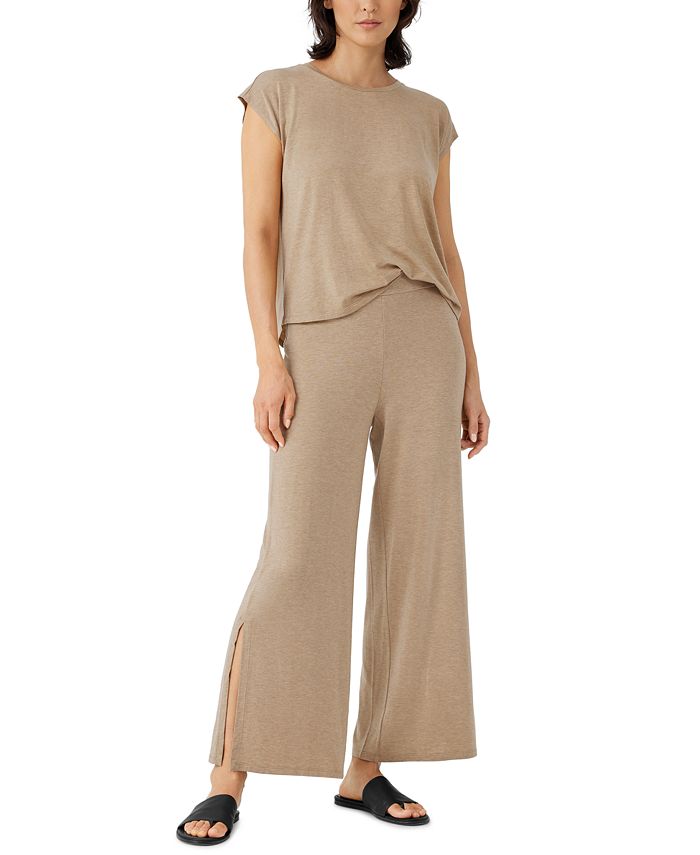 Calça Eileen Fisher Feminina com Fenda no Tornozelo e Puxa-Punho Marrom Tamanho Médio