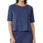Blusa feminina Eileen Fisher com decote redondo e mangas compridas, azul, tamanho médio