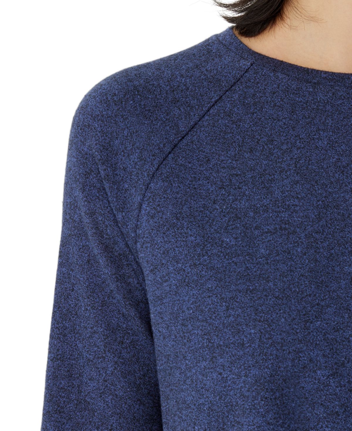 Blusa feminina Eileen Fisher com decote redondo e mangas compridas, azul, tamanho médio