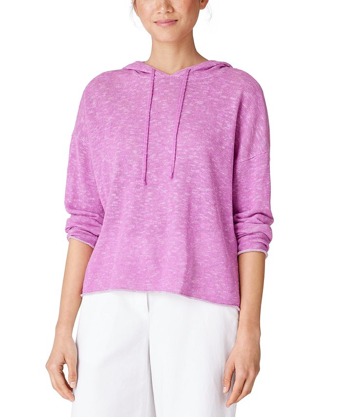Suéter com capuz feminino Eileen Fisher em linho orgânico e algodão orgânico, roxo, tamanho pequeno