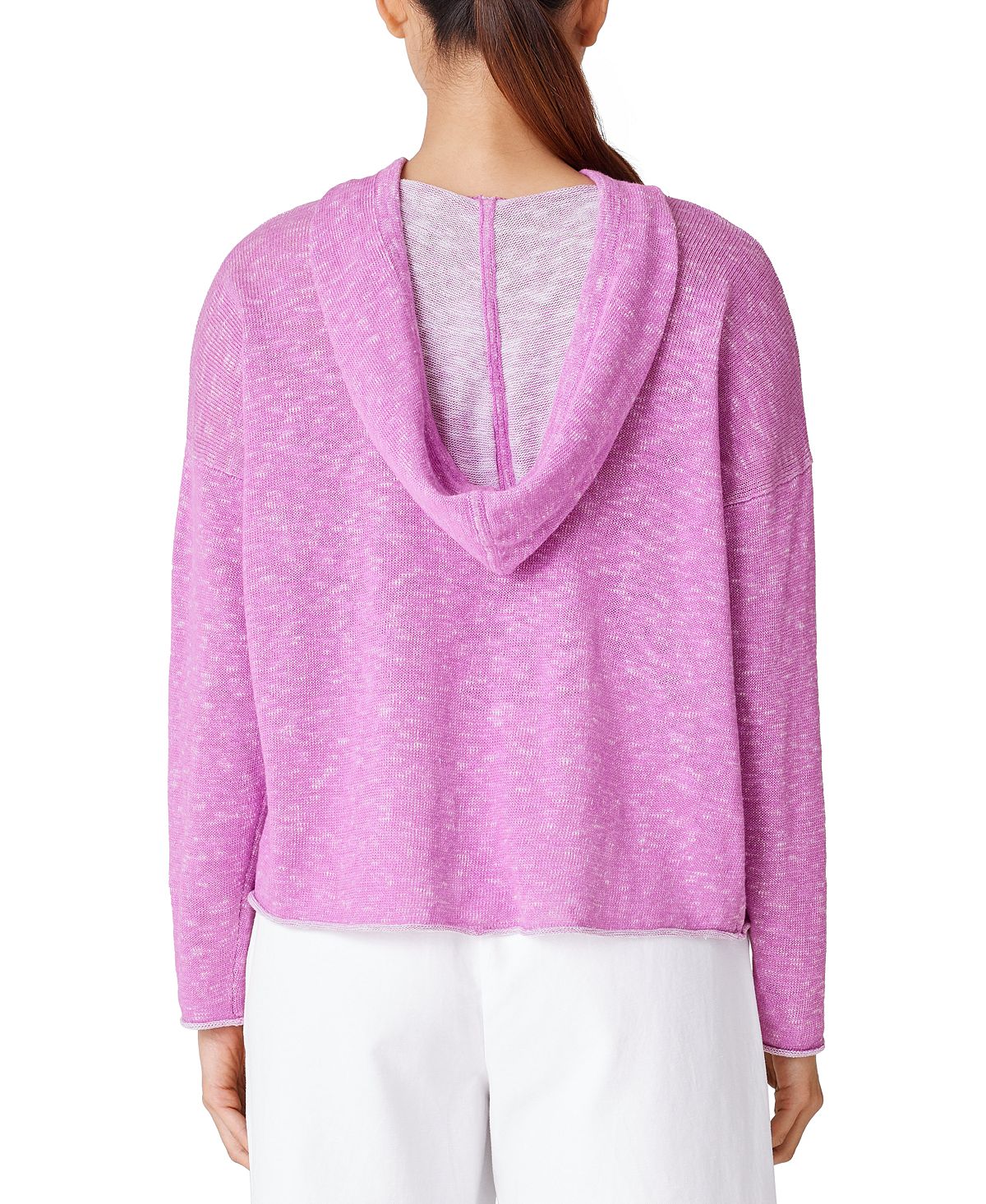 Suéter com capuz feminino Eileen Fisher em linho orgânico e algodão orgânico, roxo, tamanho pequeno
