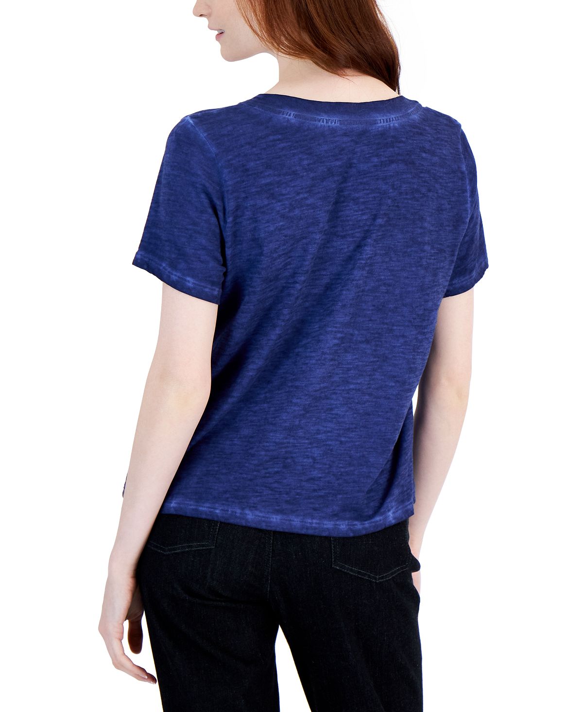 Camiseta feminina Eileen Fisher de algodão orgânico com decote em V, roxa, tamanho pequeno