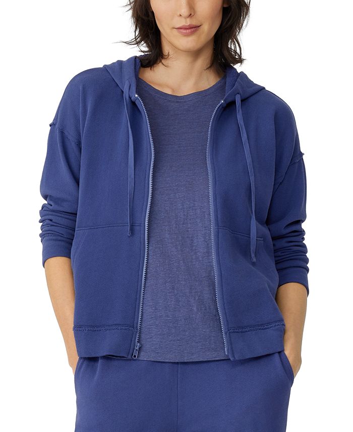 Moletom com capuz feminino Eileen Fisher de algodão orgânico com zíper, roxo, tamanho grande
