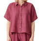 Camisa feminina Eileen Fisher com botões e gola clássica orgânica, vermelha, tamanho pequeno e pequeno