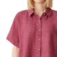 Camisa feminina Eileen Fisher com botões e gola clássica orgânica, vermelha, tamanho pequeno e pequeno