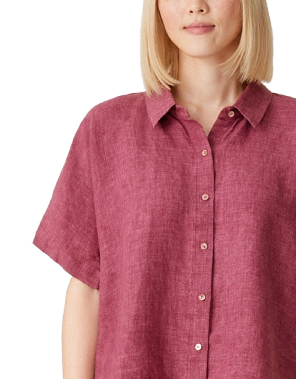 Camisa feminina Eileen Fisher com botões e gola clássica orgânica, vermelha, tamanho pequeno e pequeno