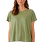 Camiseta feminina Eileen Fisher de linho orgânico com gola redonda, verde, tamanho médio