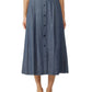 Saia midi evasê de algodão orgânico Eileen Fisher feminina, azul, tamanho grande