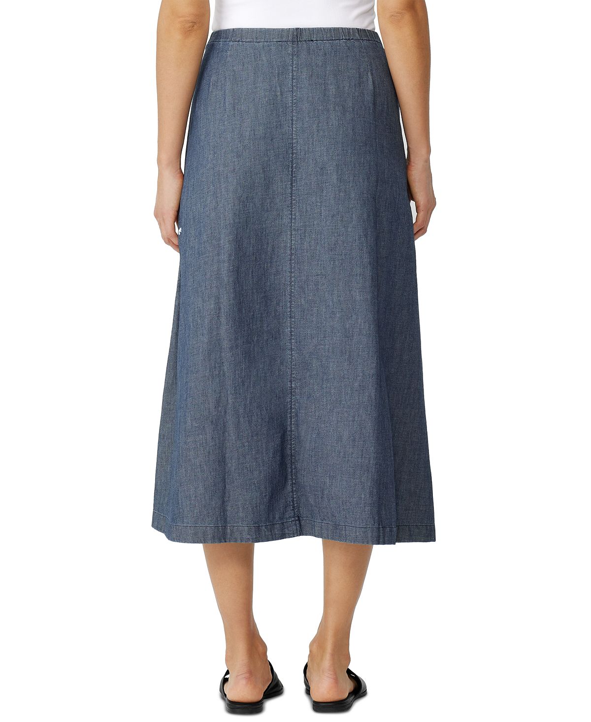 Saia midi evasê de algodão orgânico Eileen Fisher feminina, azul, tamanho grande