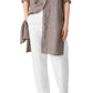 Camisa feminina Eileen Fisher com botões, gola clássica orgânica e fenda alta, tamanho pequeno, cinza