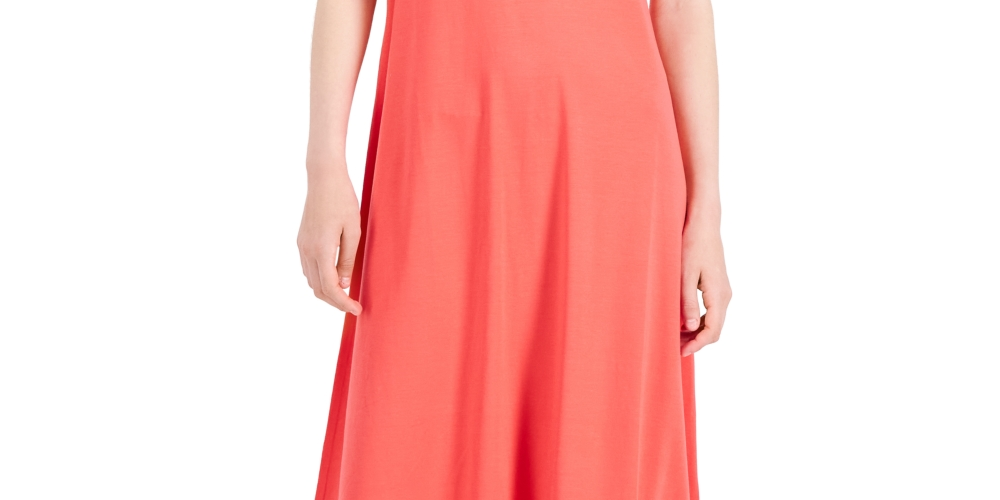 Vestido feminino Eileen Fisher sem mangas com decote em V, vermelho, tamanho pequeno grande