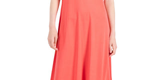 Vestido feminino Eileen Fisher sem mangas com decote em V, vermelho, tamanho pequeno grande
