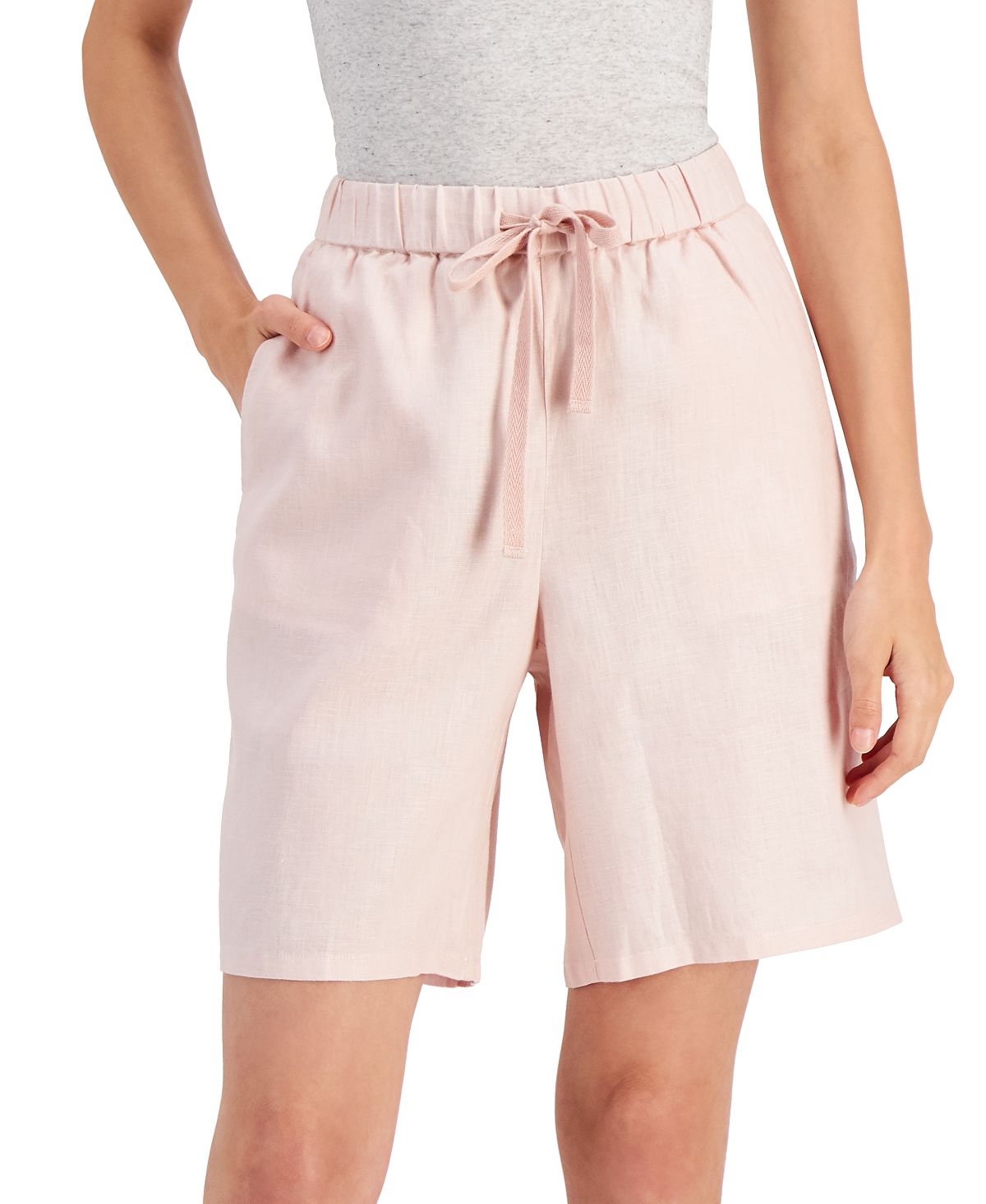 Shorts Eileen Fisher Feminino de Linho Orgânico Cintura Alta Rosa Tamanho P