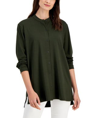 Eileen Fisher Women's Mandarin Collar Shirt Green Size Medium