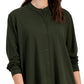 Camisa feminina Eileen Fisher com gola mandarim, verde, tamanho médio