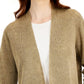 Cardigan feminino Eileen Fisher de linho orgânico com decote em V e frente aberta, marrom, tamanho XX-S