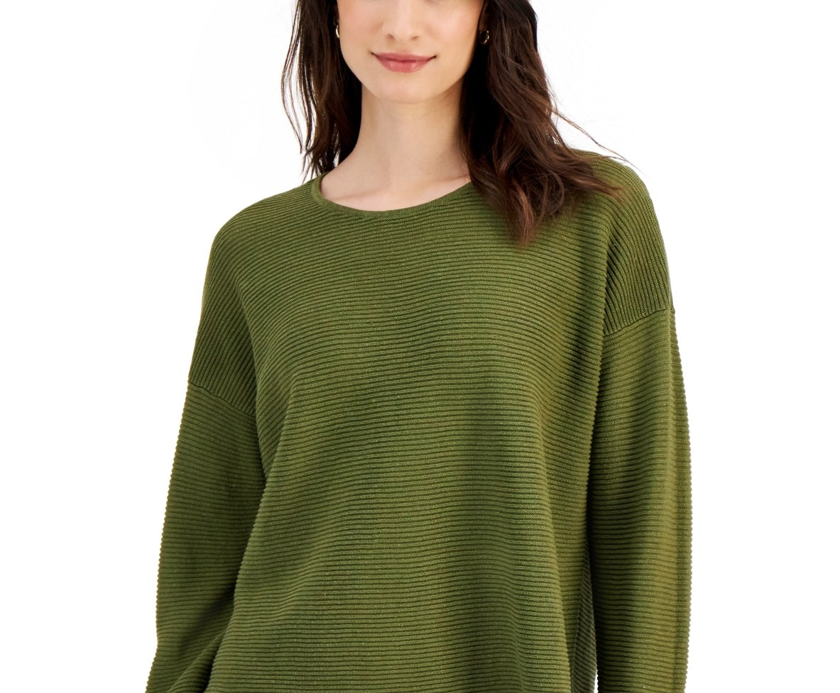 Blusa feminina Eileen Fisher com gola redonda orgânica, verde, tamanho médio