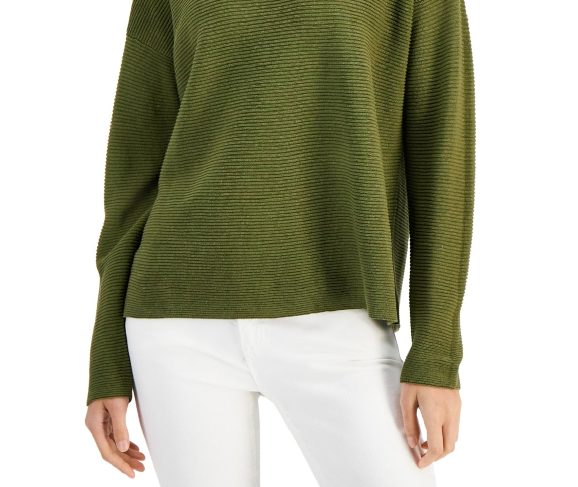 Blusa feminina Eileen Fisher com gola redonda orgânica, verde, tamanho médio