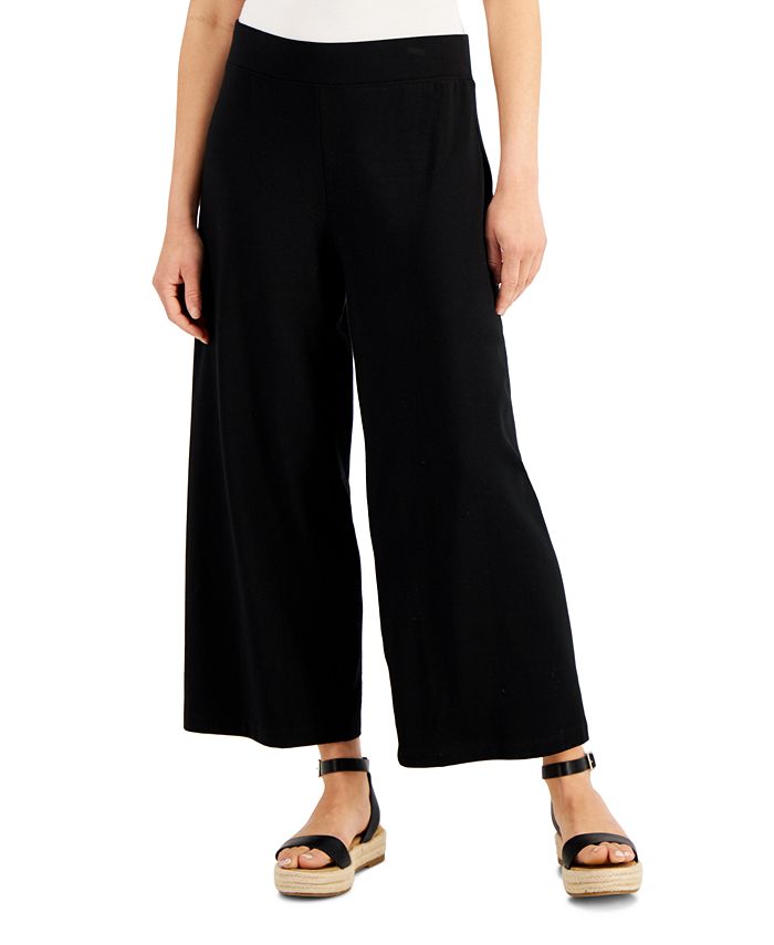 Calça cropped feminina Eileen Fisher, perna larga, preta, tamanho pequeno