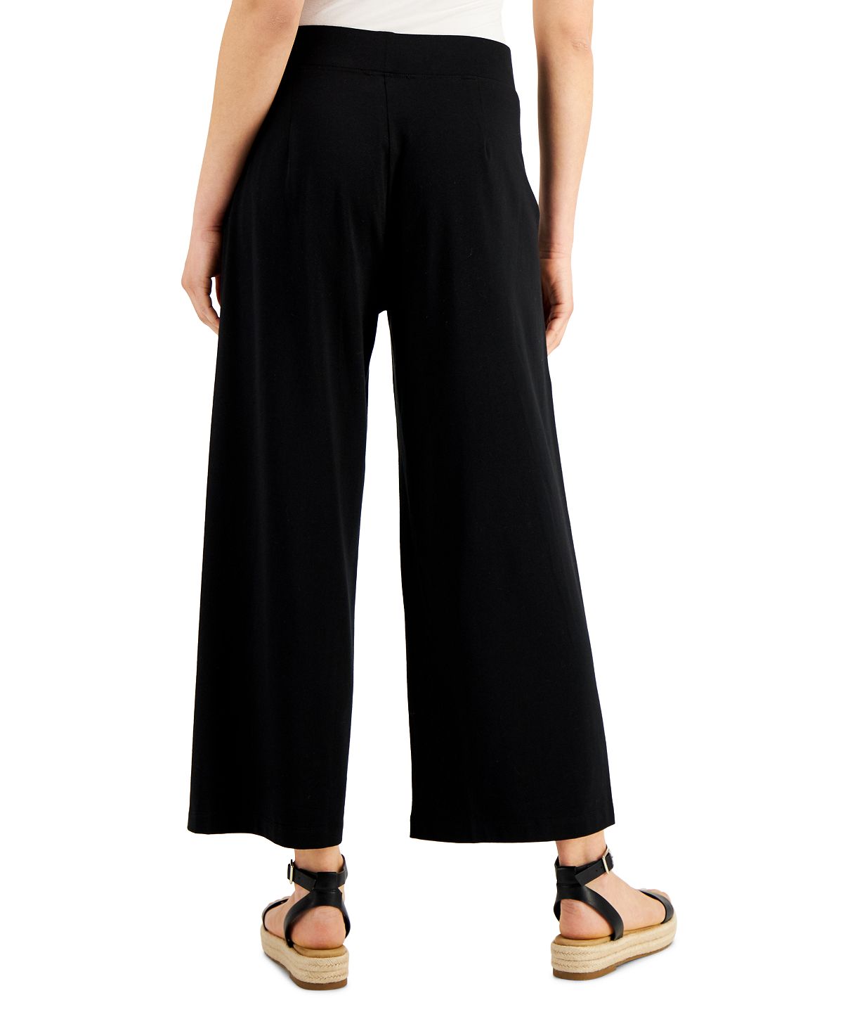 Calça cropped feminina Eileen Fisher, perna larga, preta, tamanho pequeno