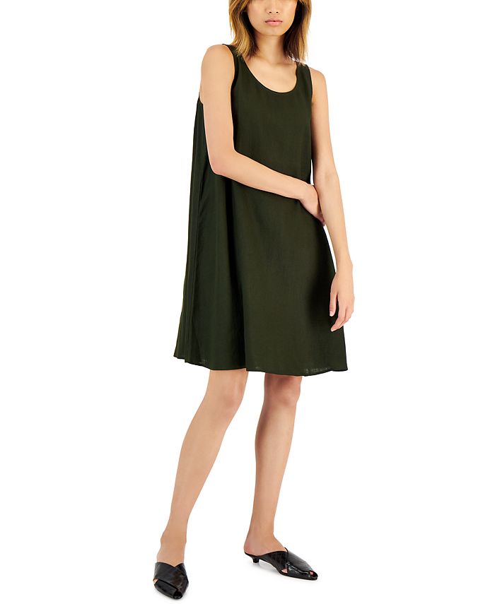 Vestido Eileen Fisher Feminino de Linho Orgânico com Decote Redondo Verde Tamanho Grande