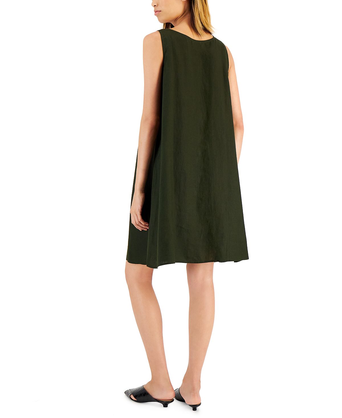 Vestido Eileen Fisher Feminino de Linho Orgânico com Decote Redondo Verde Tamanho Grande
