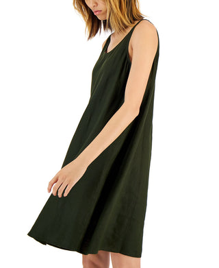 Eileen Fisher Women's Organic Linen Scoop Neck Dress Green Size Large