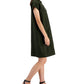 Vestido feminino Eileen Fisher de linho orgânico com gola mandarim e manga curta, verde, tamanho médio