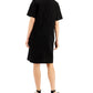 Vestido-camisa feminino Eileen Fisher de algodão orgânico com gola mandarim, preto, tamanho médio