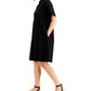 Vestido-camisa feminino Eileen Fisher de algodão orgânico com gola mandarim, preto, tamanho médio
